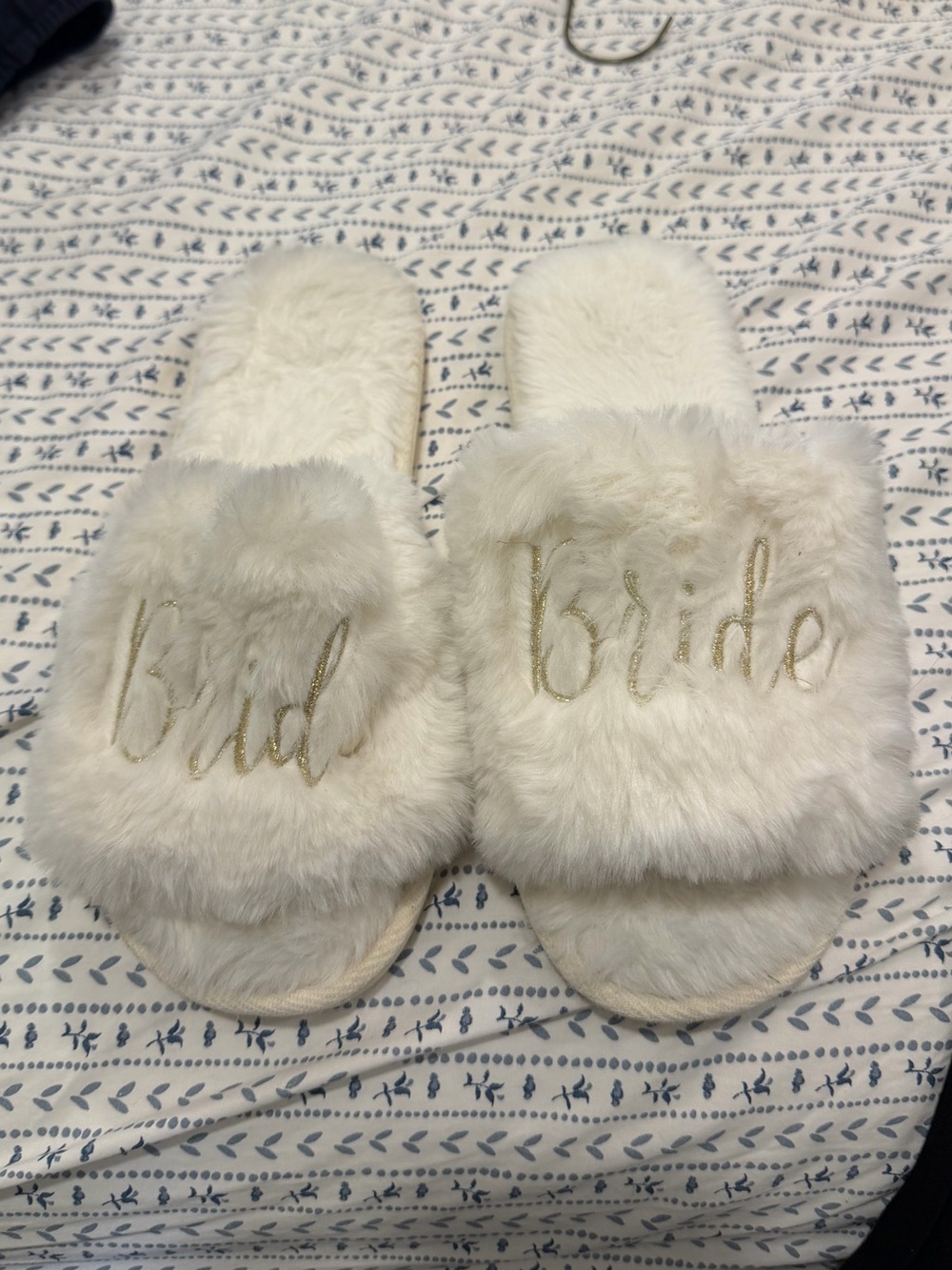 Bride Faux Fur Slide Slippers - White